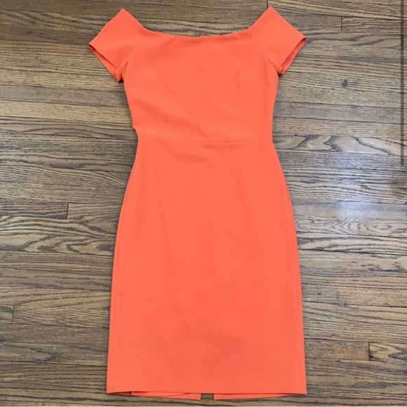 Alice + Olivia Cap Sleeve Sheath Lined Cocktail Dress Kick Pleat Fitted Orange 2 - Picture 2 of 6